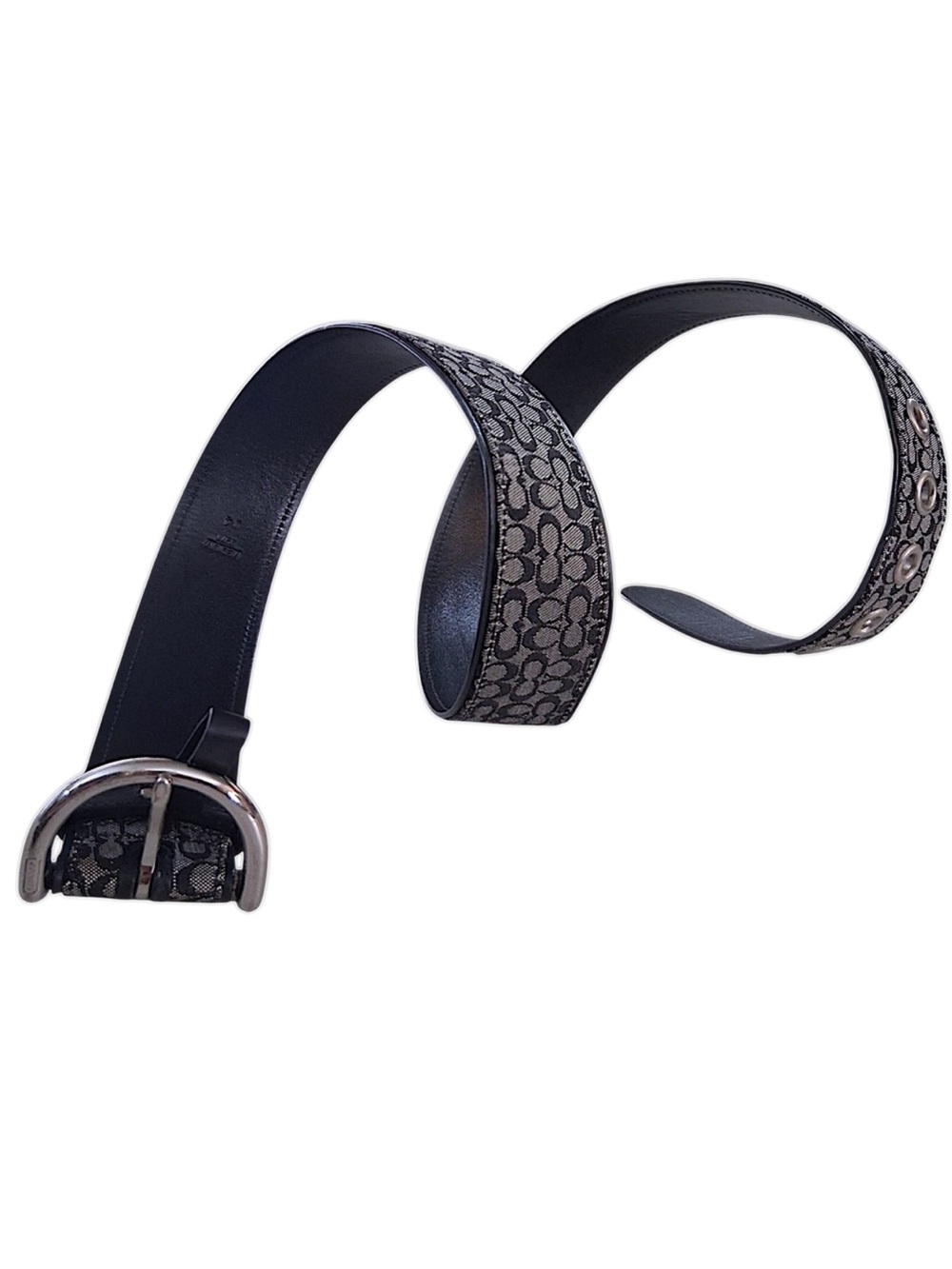Coach Black & Gray Signature Monogram Belt with Silver Hardware Sz M - Picture 2 of 15